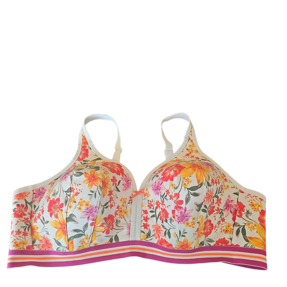 Cacique Floral Cotton Lightly Lined No-Wire Bra Wireless Sz 46C New WL392
